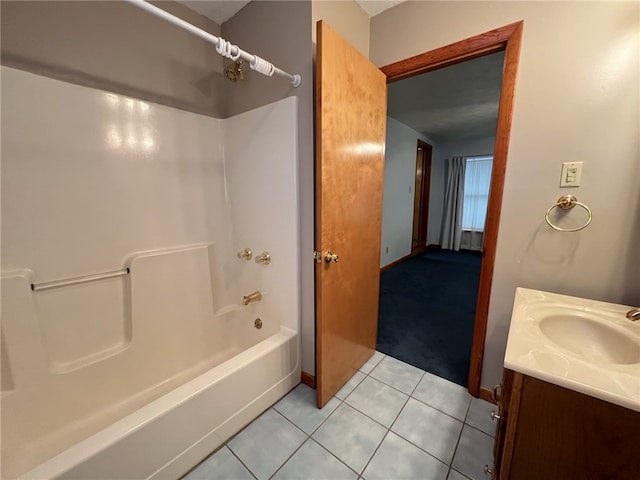 bathroom featuring vanity, tile patterned flooring, and shower / bathtub combination