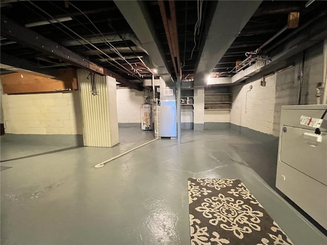 basement with gas water heater and heating unit