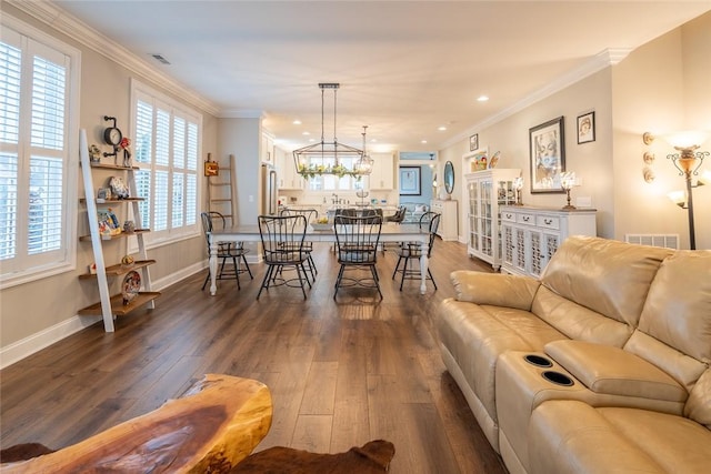 17 Carolina Ave, Oakmont, PA 15139 - living room with dark wood-style flooring, recessed lighting, and crown molding