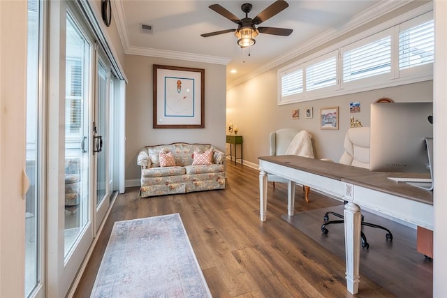 17 Carolina Ave, Oakmont, PA 15139 - office with ornamental molding, wood finished floors, and a ceiling fan