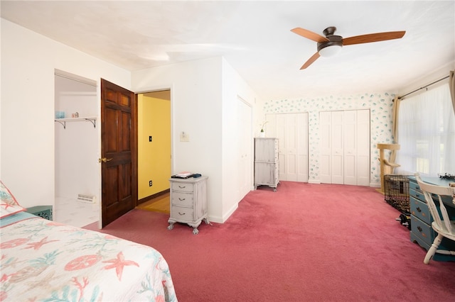 bedroom featuring carpet and ceiling fan