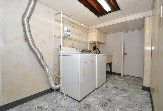 1011 Greenock Buena Vista Rd, Elizabeth Twp/Boro, PA 15135 - washroom with independent washer and dryer, baseboards, and wallpapered walls