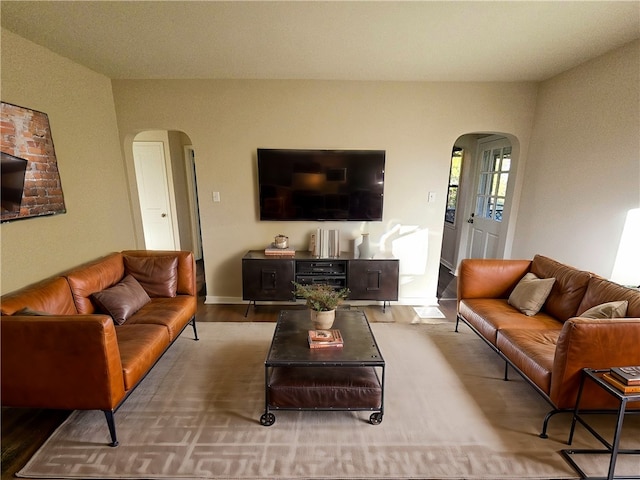 living room with hardwood / wood-style floors