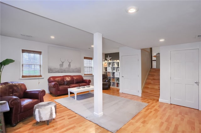 living room featuring light wood-type flooring