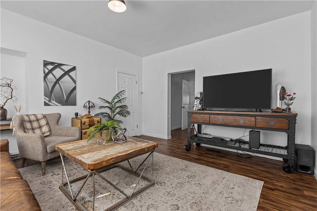 living room with dark hardwood / wood-style floors