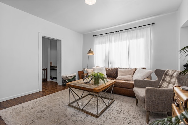 living room with dark wood-type flooring