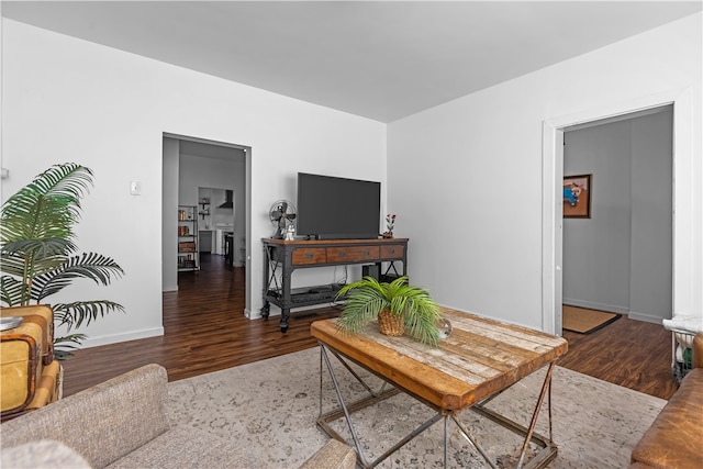 living room with dark hardwood / wood-style floors