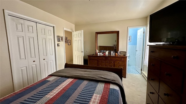 carpeted bedroom featuring a closet