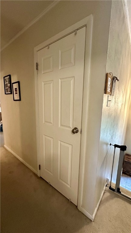 hallway featuring light carpet