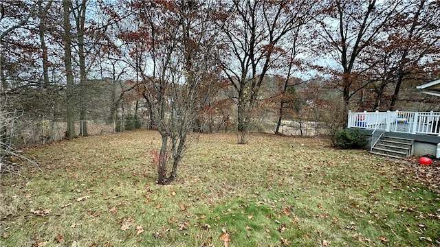 view of yard featuring a wooden deck