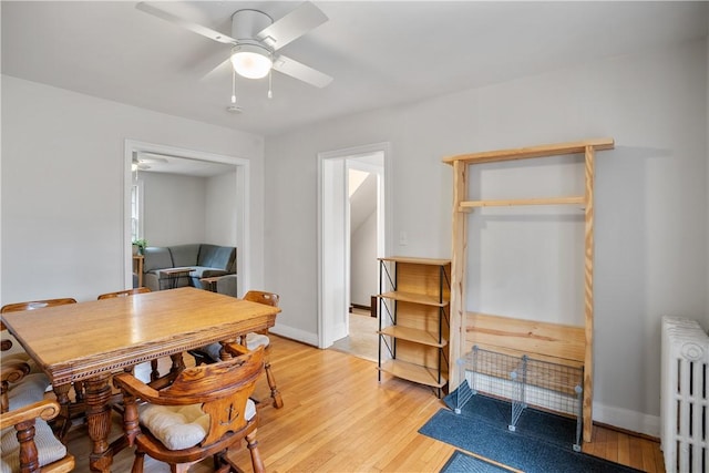420 Sulgrave Rd, Mt Washington, PA 15211 - dining room featuring radiator, a ceiling fan, light wood-style flooring, and baseboards