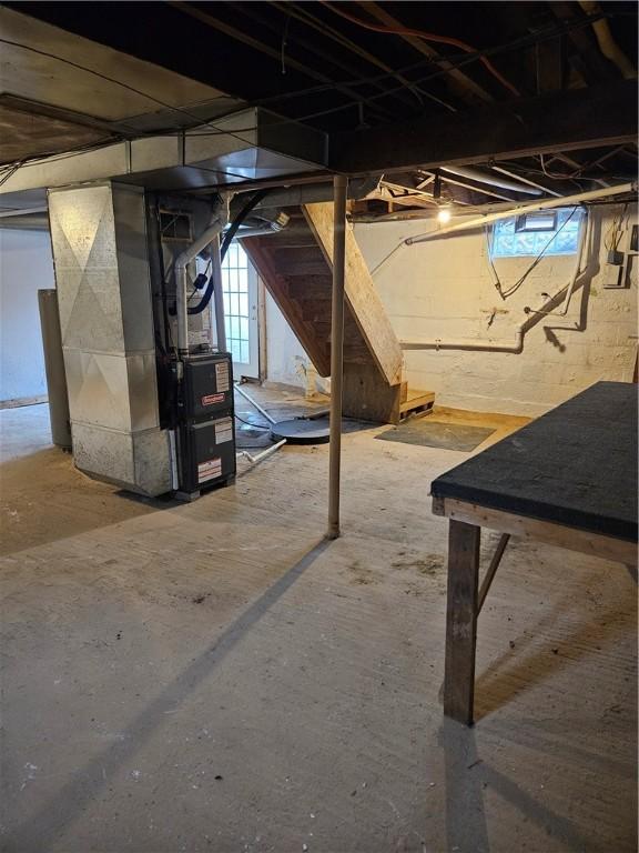 basement with heating unit