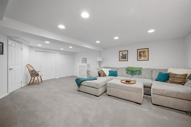 living room with light colored carpet