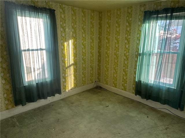 carpeted spare room featuring plenty of natural light