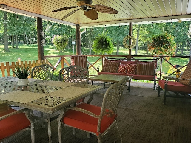 view of patio with ceiling fan