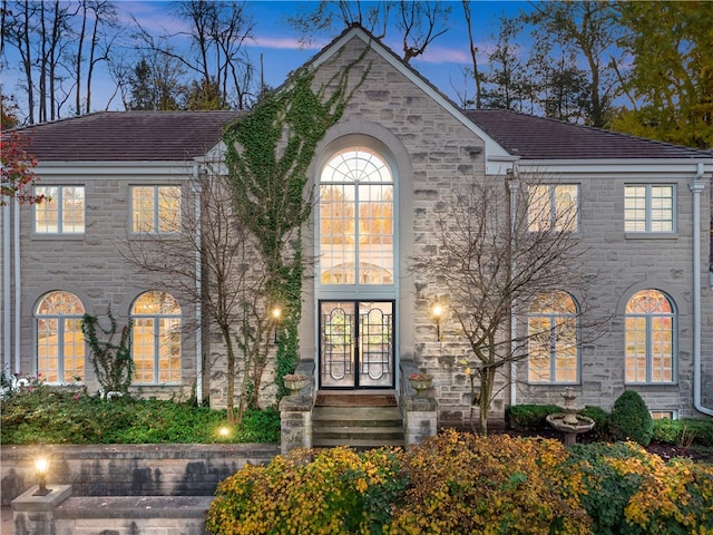 view of front facade with french doors