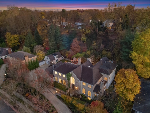 view of aerial view at dusk