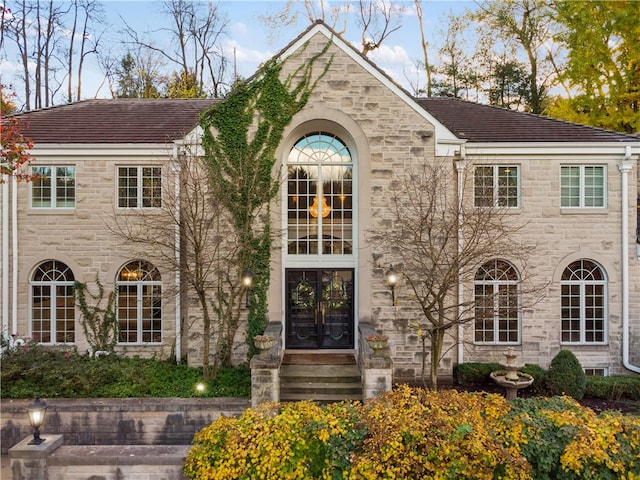 view of front facade with french doors