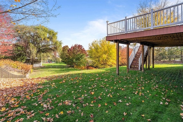 view of yard with a wooden deck