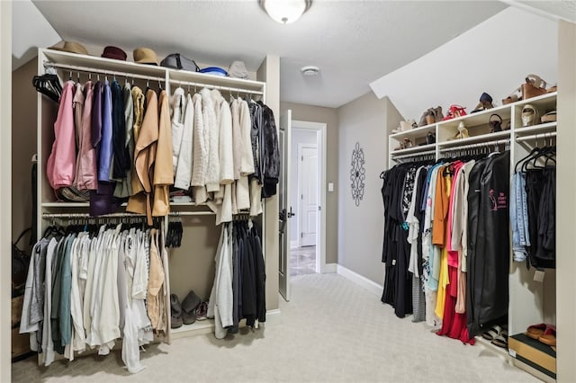 walk in closet with carpet floors