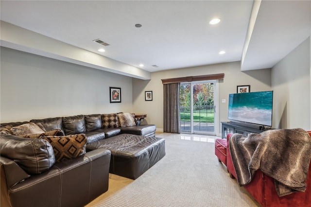 living room with light carpet