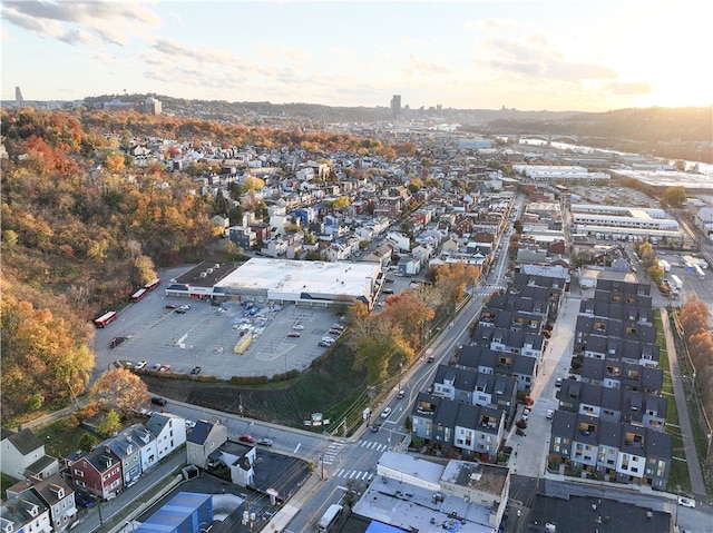 view of aerial view at dusk