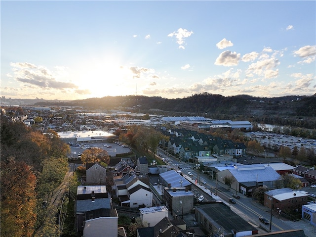 view of aerial view at dusk