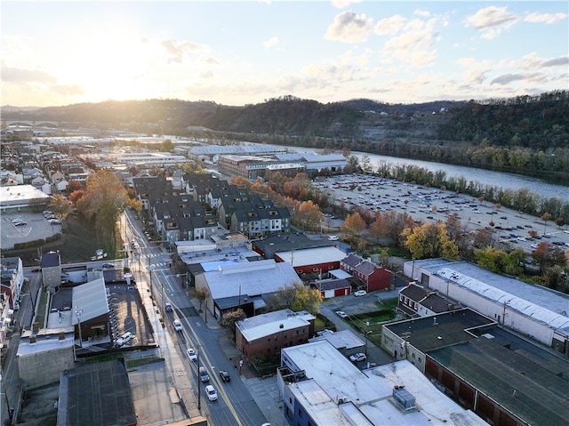 view of aerial view at dusk