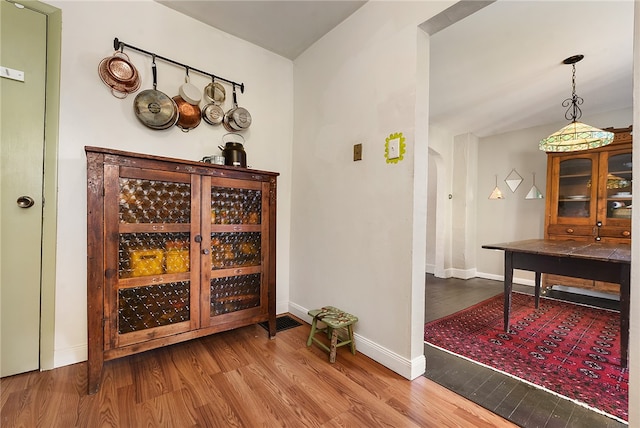 wine area featuring hardwood / wood-style floors