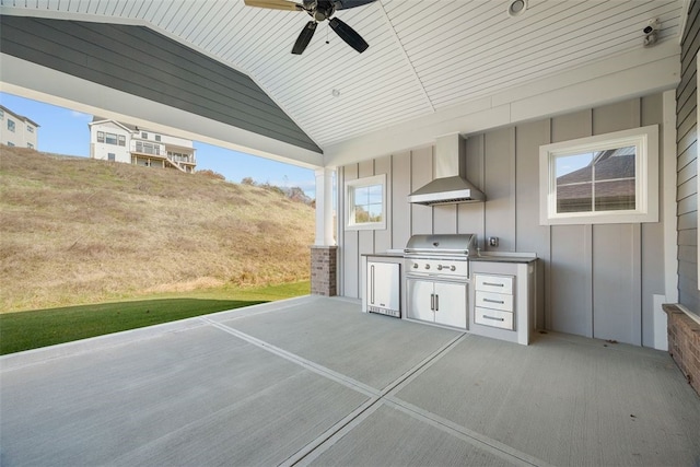 view of patio / terrace with ceiling fan, area for grilling, and grilling area