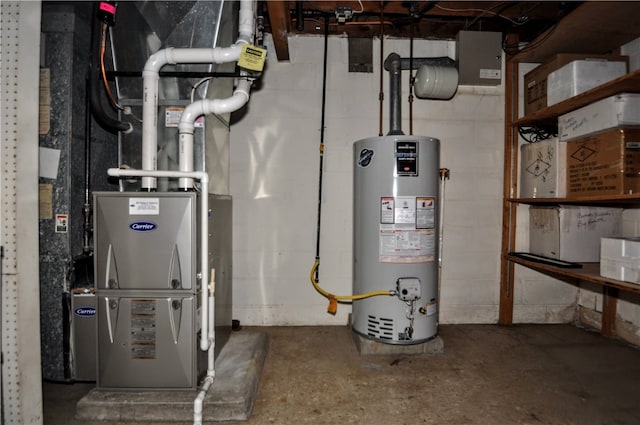 utility room featuring water heater