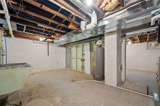 basement with water heater