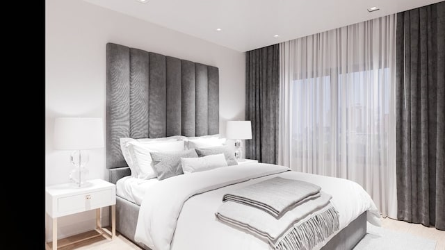 bedroom with light wood-type flooring