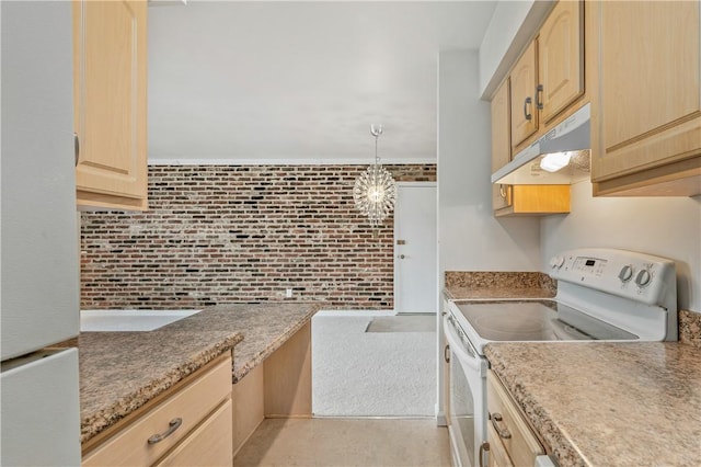 1000 Margarite Dr Unit G, Scott Twp Sal, PA 15216 - kitchen featuring white range with electric cooktop, under cabinet range hood, and light brown cabinets