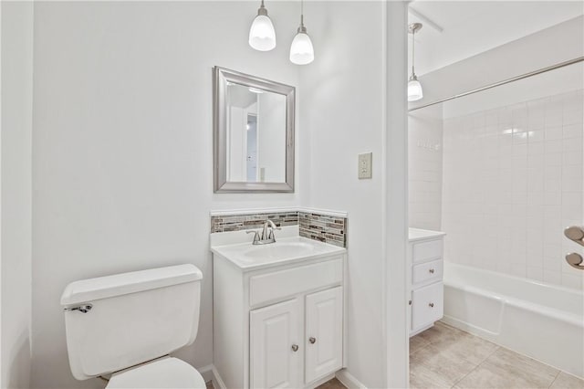 1000 Margarite Dr Unit G, Scott Twp Sal, PA 15216 - bathroom with toilet, vanity, tile patterned floors, backsplash, and bathtub / shower combination