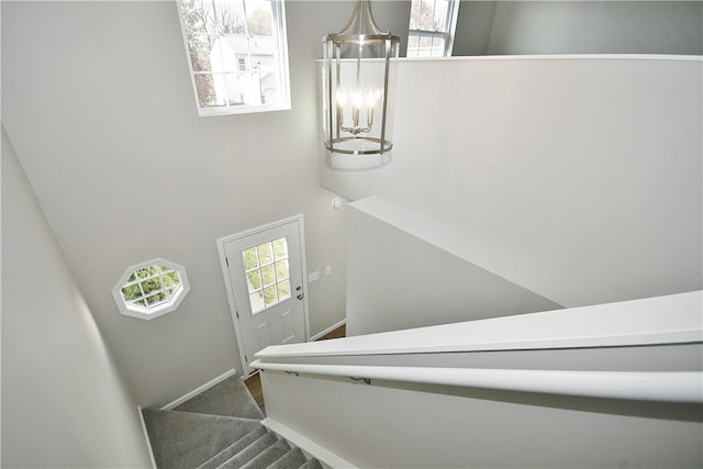 stairway with carpet floors