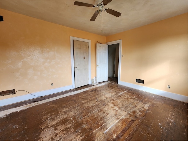 unfurnished bedroom with hardwood / wood-style flooring and ceiling fan