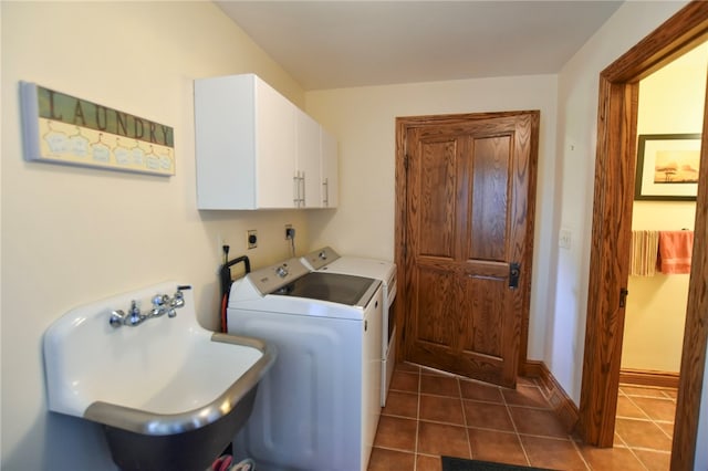 532 W Sunbury Rd, Center Twp But, PA 16001 - laundry room featuring dark tile patterned flooring, cabinets, sink, and washing machine and dryer