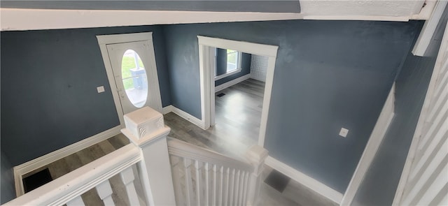 foyer entrance with hardwood / wood-style floors