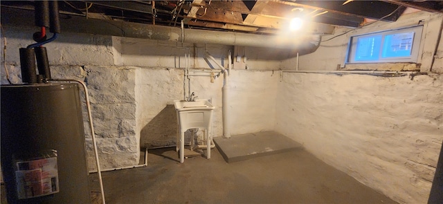 basement featuring water heater