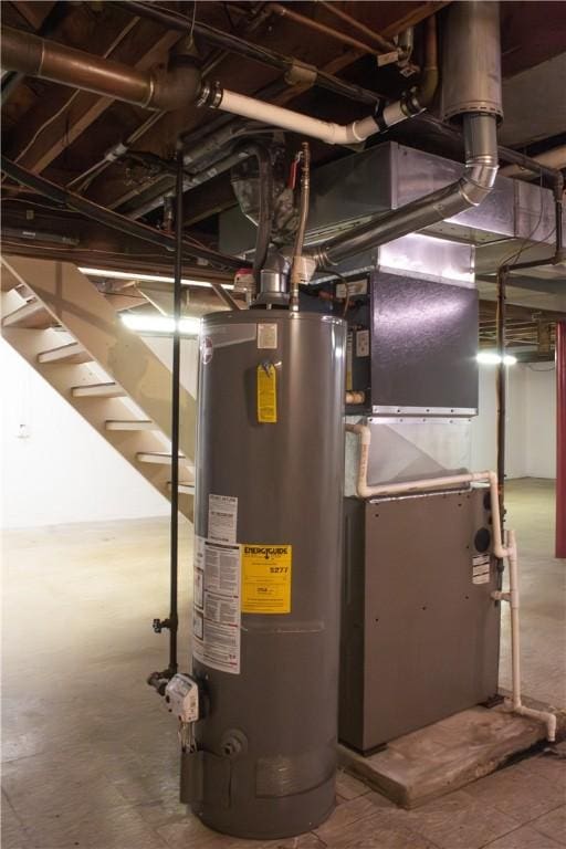 utilities featuring gas water heater and heating unit