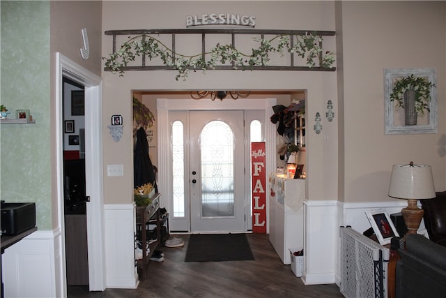 foyer entrance with dark hardwood / wood-style floors