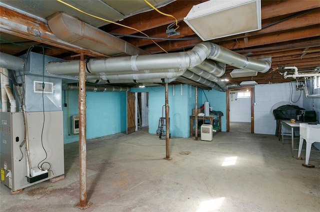 basement with heating unit