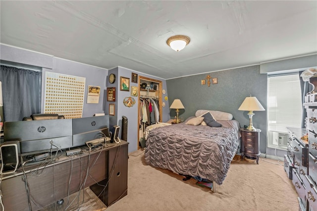 carpeted bedroom featuring a spacious closet and a closet