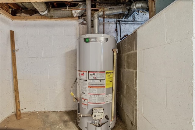 utility room featuring water heater