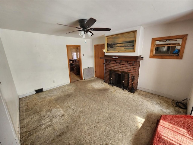 8298 Ohio River Blvd, Emsworth, PA 15202 - carpeted living room featuring ceiling fan, baseboards, and a fireplace