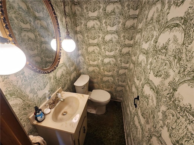 8298 Ohio River Blvd, Emsworth, PA 15202 - bathroom with wallpapered walls, vanity, and toilet