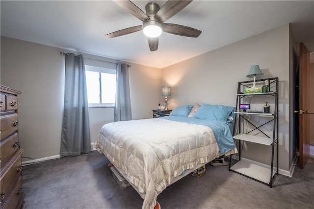 bedroom featuring ceiling fan and carpet floors