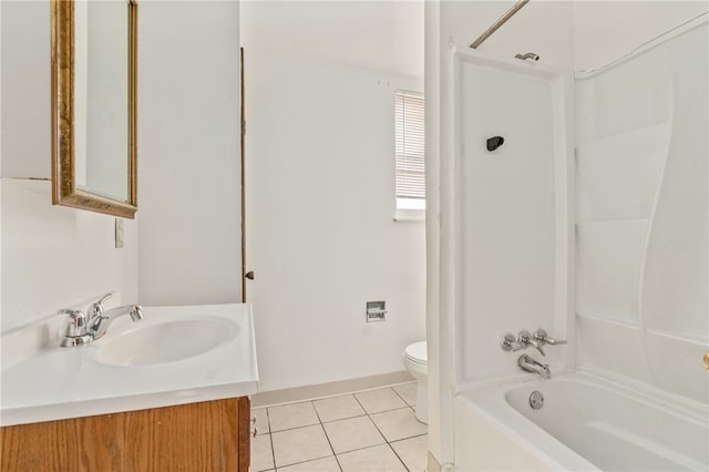 full bathroom with toilet, vanity, tile patterned floors, and bathtub / shower combination