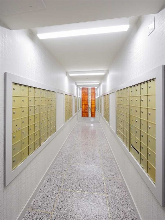 320 Fort Duquesne Blvd Unit 15H, Downtown Pgh, PA 15222 - hall with mail area and speckled floor